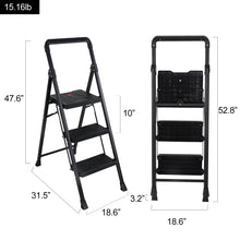 Load image into Gallery viewer, Topfun Folding 2 Step Ladder, Safety Lock Design, Sturdy Steel Ladder with Convenient Handgrip and Anti-Slip Wide Pedal, 300lbs Capacity, Portable Foldable Step Stool (3-Step)