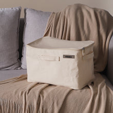 Load image into Gallery viewer, Sikobin Non-metal storage boxes Foldable Storage Box 1 Pack, Washable Linen Storage Basket with Lid and Leather Handles for Home Bedroom Closet Office