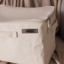 Load image into Gallery viewer, Sikobin Non-metal storage boxes Foldable Storage Box 1 Pack, Washable Linen Storage Basket with Lid and Leather Handles for Home Bedroom Closet Office