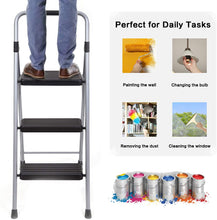 Load image into Gallery viewer, Topfun Folding 3 Step Ladder Lightweight Steel Step Stool Sturdy Anti-Slip Wide Platform with PVC Handgrip Easy-to-Carry Ladder Fully Assembled Multi-Use Ladder for Home and Office (3 Step)