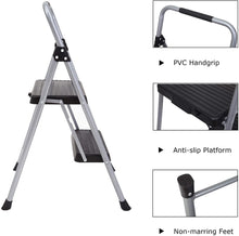 Load image into Gallery viewer, Topfun Folding 2 Step Ladder Lightweight Steel Step Stool Sturdy Anti-Slip Wide Platform with PVC Handgrip Easy-to-Carry Ladder Fully Assembled Multi-Use Ladder for Home and Office (2 Step)