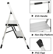 Load image into Gallery viewer, Topfun 2 Step Ladder, Lightweight Aluminum Folding Step Stool, Non-Slip Wide Platform, 225lbs Capacity, Fully Assembled Multi-Use for Household Office Ultra-Light Sturdy Two-Step Ladder