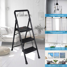 Load image into Gallery viewer, Topfun Folding 2 Step Ladder, Safety Lock Design, Sturdy Steel Ladder with Convenient Handgrip and Anti-Slip Wide Pedal, 300lbs Capacity, Portable Foldable Step Stool (3-Step)