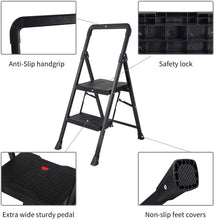 Load image into Gallery viewer, Topfun Folding 2 Step Ladder, Safety Lock Design, Sturdy Steel Ladder with Convenient Handgrip and Anti-Slip Wide Pedal, 300lbs Capacity, Portable Foldable Step Stool (2-Step)