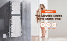Load image into Gallery viewer, Sikobin Electrically heated towel rails Stainless Steel Towel Warmer with Timer, Wall Mounted Heated Drying Rack, Built-in Timer, with LED Indicators, Pluggable or Hardwired to Save Space in Home Bathrooms