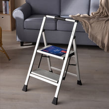 Load image into Gallery viewer, Sikobin 2-Step Step Stool with Handle | Non-Slip Rubber Feet | Wide Treads | Lightweight Sturdy Metal Step Stool for Home and Garage - 300 lb Capacity (Steel)