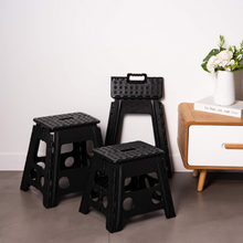 Load image into Gallery viewer, Topfun Folding Step Stool, 18 inch Non-Slip Footstool for Adults or Kids, Sturdy Safe Enough, Holds up to 300 Lb, Foldable Step Stools Storage/Open Easy, for Kitchen,Toilet,Office,RV (Black, 18inch)