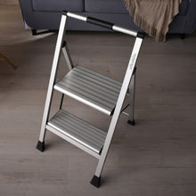Load image into Gallery viewer, Sikobin 2-Step Step Stool with Handle | Non-Slip Rubber Feet | Wide Treads | Lightweight Sturdy Metal Step Stool for Home and Garage - 300 lb Capacity (Steel)