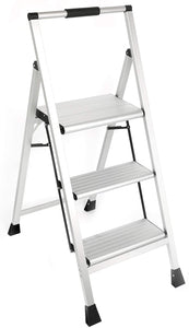 Topfun 3 Step Ladder, Lightweight Aluminum Folding Step Stool, Multi-Use Non-Slip Wide Platform Ultra-Light Sturdy Ladder, 225lbs Capacity, Fully Assembled for Household and Office