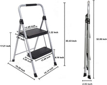 Load image into Gallery viewer, Topfun Folding 2 Step Ladder Lightweight Steel Step Stool Sturdy Anti-Slip Wide Platform with PVC Handgrip Easy-to-Carry Ladder Fully Assembled Multi-Use Ladder for Home and Office (2 Step)
