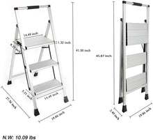 Load image into Gallery viewer, Topfun 3 Step Ladder, Lightweight Aluminum Folding Step Stool, Multi-Use Non-Slip Wide Platform Ultra-Light Sturdy Ladder, 225lbs Capacity, Fully Assembled for Household and Office
