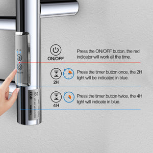 Sikobin Electrically heated towel rails Stainless Steel Towel Warmer with Timer, Wall Mounted Heated Drying Rack, Built-in Timer, with LED Indicators, Pluggable or Hardwired to Save Space in Home Bathrooms