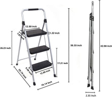 Load image into Gallery viewer, Topfun Folding 3 Step Ladder Lightweight Steel Step Stool Sturdy Anti-Slip Wide Platform with PVC Handgrip Easy-to-Carry Ladder Fully Assembled Multi-Use Ladder for Home and Office (3 Step)

