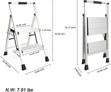 Load image into Gallery viewer, Topfun 2 Step Ladder, Lightweight Aluminum Folding Step Stool, Non-Slip Wide Platform, 225lbs Capacity, Fully Assembled Multi-Use for Household Office Ultra-Light Sturdy Two-Step Ladder
