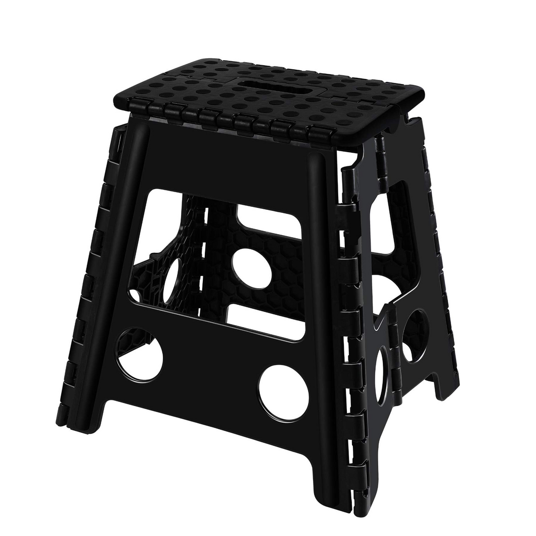 Topfun Folding Step Stool, 15 inch Non-Slip Footstool for Adults or Kids, Sturdy Safe Enough, Holds up to 300 Lb, Foldable Step Stools Storage/Open Easy, for Kitchen,Toilet,Office,RV (Black, 15inch)